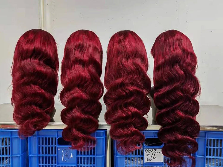 Red Burgundy Body Wave Hair 13X4 Lace Frontal Human Hair Wig Transparent Lace