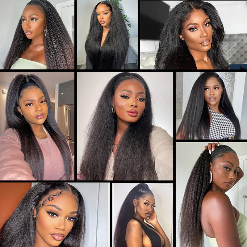 Brazilian Kinky Straight Hair 3 Bundles with 13x4 Lace Frontal Petalwigs
