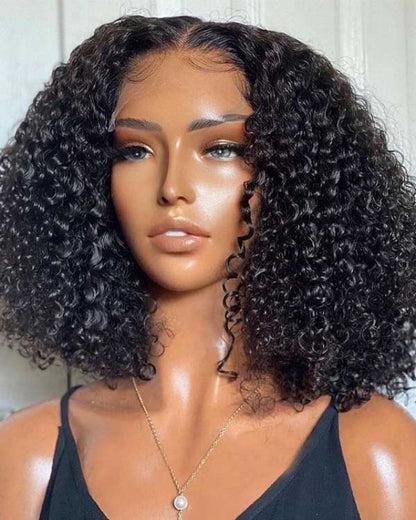 Kinky Curly 4X4 Transparent Lace Closure Bob Wig 100% Human Hair