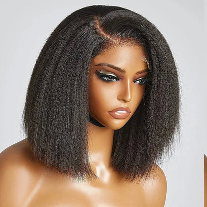 Kinky Straight 4X4 Transparent Lace Closure Bob Wig 100% Human Hair