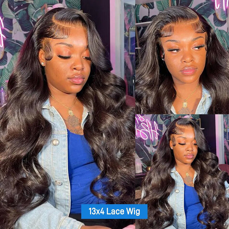 Lidemei Body Wave 13*4 Transparent Lace Frontal Wig Unprocessed Virgin Human Hair Natural Black