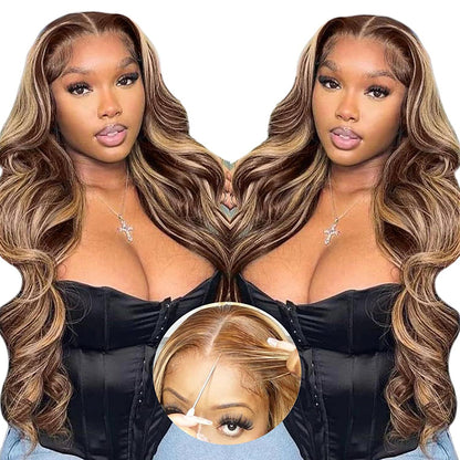 Highlight 4/27 Body Wave Glueless HD Lace Closure Wig Wear and Go Wig Pre-cut Lace Wig