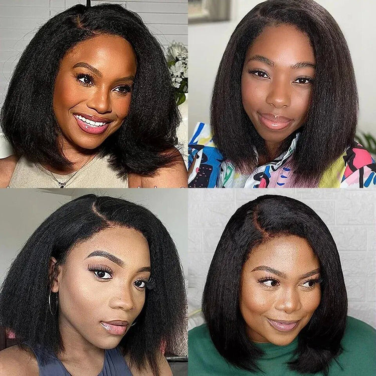 Kinky Straight 4X4 Transparent Lace Closure Bob Wig 100% Human Hair