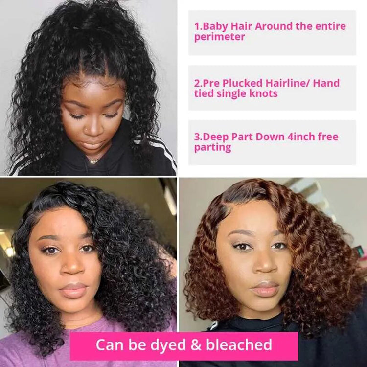 Jerry Curly Bob 13X4 Transparent Lace Frontal Wig Nature Hairline 100% Human Hair