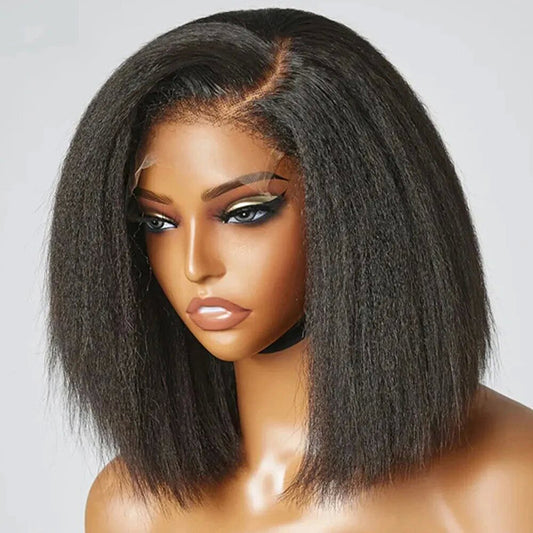 Kinky Straight 4X4 Transparent Lace Closure Bob Wig 100% Human Hair