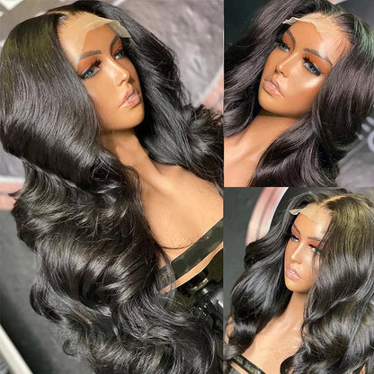 Lidemei Body Wave 13*4 Transparent Lace Frontal Wig Unprocessed Virgin Human Hair Natural Black