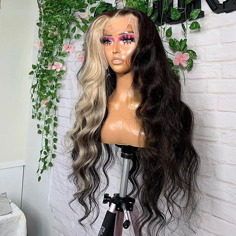 Blonde Highlight Body Wave 13X4 Transparent Lace Frontal Wig Unprocessed Virgin Human Hair