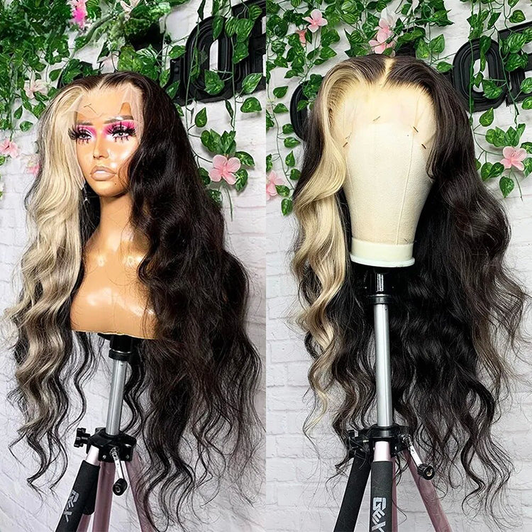 Blonde Highlight Body Wave 13X4 Transparent Lace Frontal Wig Unprocessed Virgin Human Hair