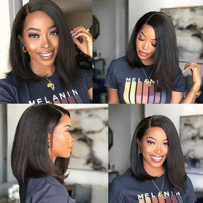 Kinky Straight 4X4 Transparent Lace Closure Bob Wig 100% Human Hair