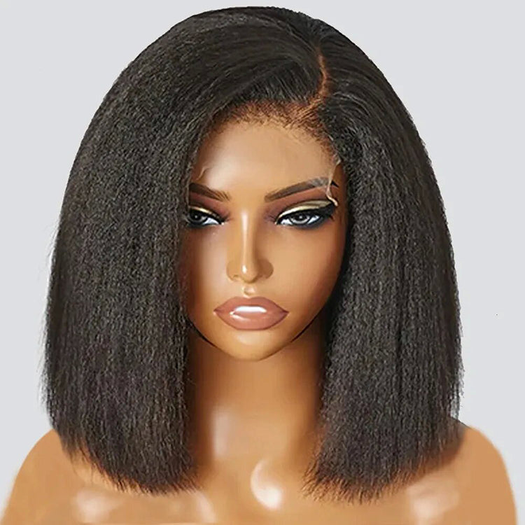 Kinky Straight 4X4 Transparent Lace Closure Bob Wig 100% Human Hair