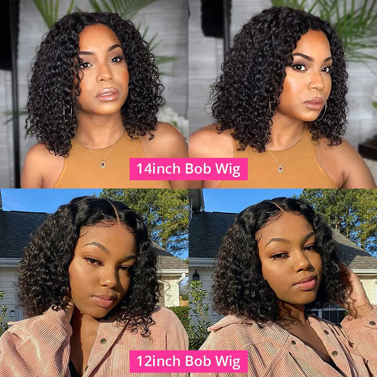 Deep Wave Bob 13X4 Transparent Lace Frontal Wig Nature Hairline 100% Human Hair