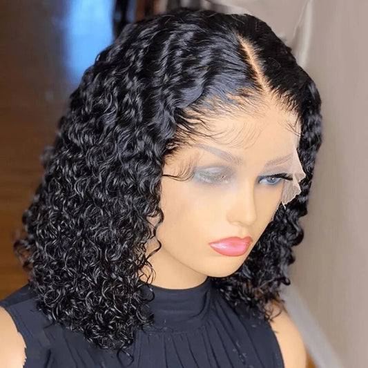 Deep Wave Bob 13X4 Transparent Lace Frontal Wig Nature Hairline 100% Human Hair