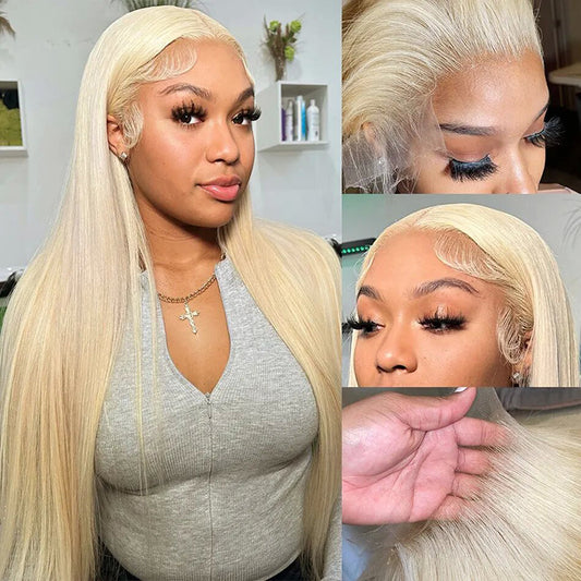 613 Straight Hair 13X4 Lace Frontal Unit Light Blonde Straight Hair Wig 180% Density