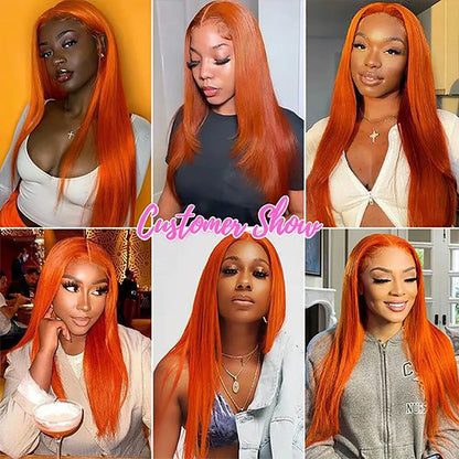 Ginger Orange Straight Hair 13X4 Lace Frontal Human Hair Wig Transparent Lace