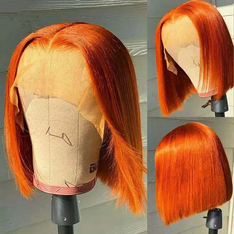 Ginger Orange Straight Hair Bob 13X4 Transparent Lace Frontal Wig 100% Human Hair