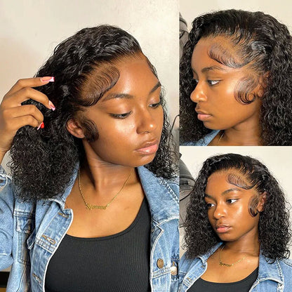 Deep Wave Bob 13X4 Transparent Lace Frontal Wig Nature Hairline 100% Human Hair