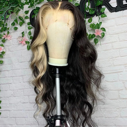 Blonde Highlight Body Wave 13X4 Transparent Lace Frontal Wig Unprocessed Virgin Human Hair