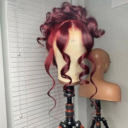 Red Burgundy Body Wave hair 360 Lace wig Pre-Plucked Transparent Lace Long Wig 100% Human Hair