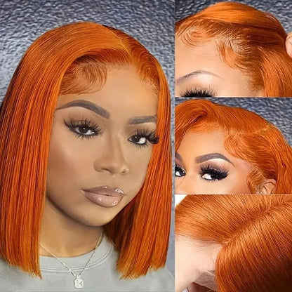 Ginger Orange Straight Hair Bob 13X4 Transparent Lace Frontal Wig 100% Human Hair