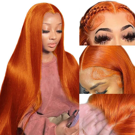 Ginger Orange Straight Hair 13X4 Lace Frontal Human Hair Wig Transparent Lace