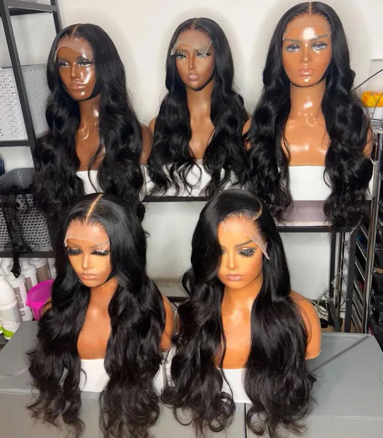 Lidemei Body Wave 13*4 Transparent Lace Frontal Wig Unprocessed Virgin Human Hair Natural Black