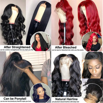 Lidemei Body Wave 13*4 Transparent Lace Frontal Wig Unprocessed Virgin Human Hair Natural Black