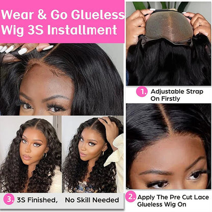 Deep Wave Wear and Go Wig Glueless HD Lace Closure Wig Pre-cut Lace Wig