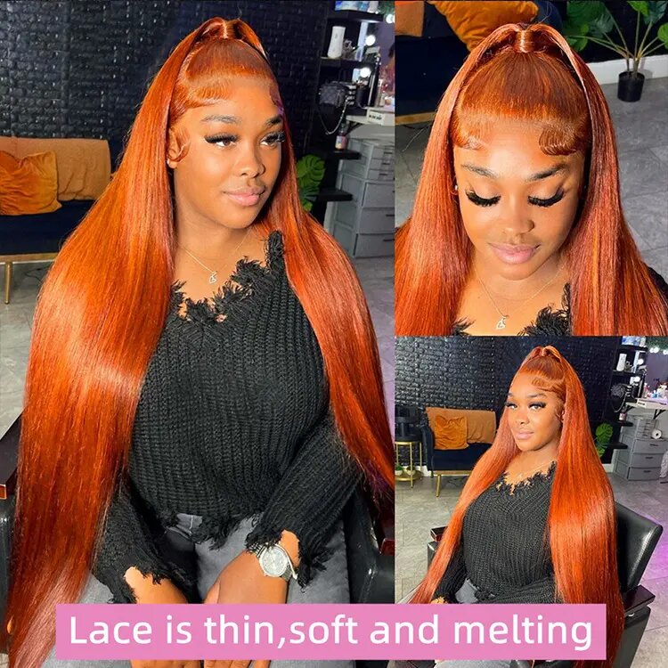 Ginger Orange Straight Hair 13X4 Lace Frontal Human Hair Wig Transparent Lace