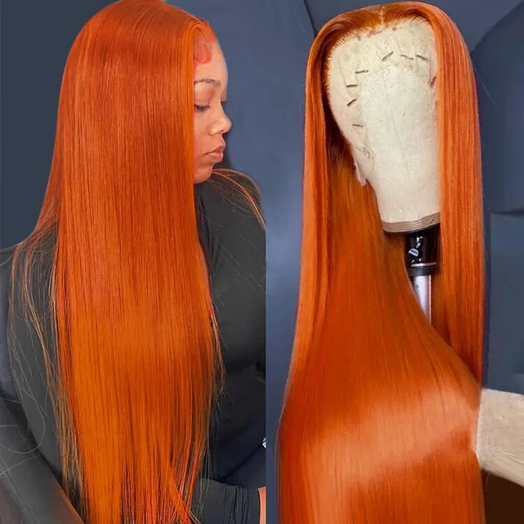 Ginger Orange Straight Hair 13X4 Lace Frontal Human Hair Wig Transparent Lace