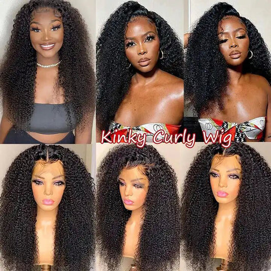 Kinky Curly 13X4 Lace Frontal Unit 10A Virgin Human Hair Wig Transparent Lace