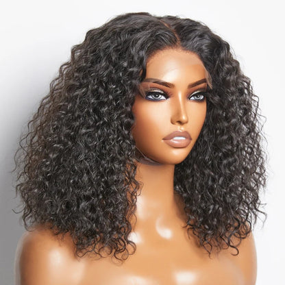 Jerry Curly 4X4 Transparent Lace Closure Bob Wig 100% Human Hair