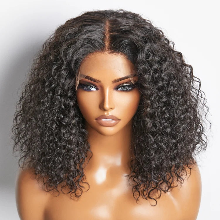 Jerry Curly 4X4 Transparent Lace Closure Bob Wig 100% Human Hair