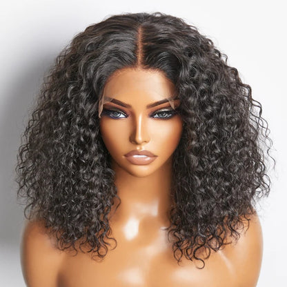 Jerry Curly 4X4 Transparent Lace Closure Bob Wig 100% Human Hair