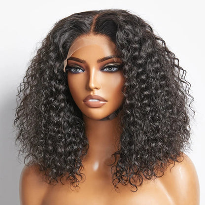 Jerry Curly 4X4 Transparent Lace Closure Bob Wig 100% Human Hair