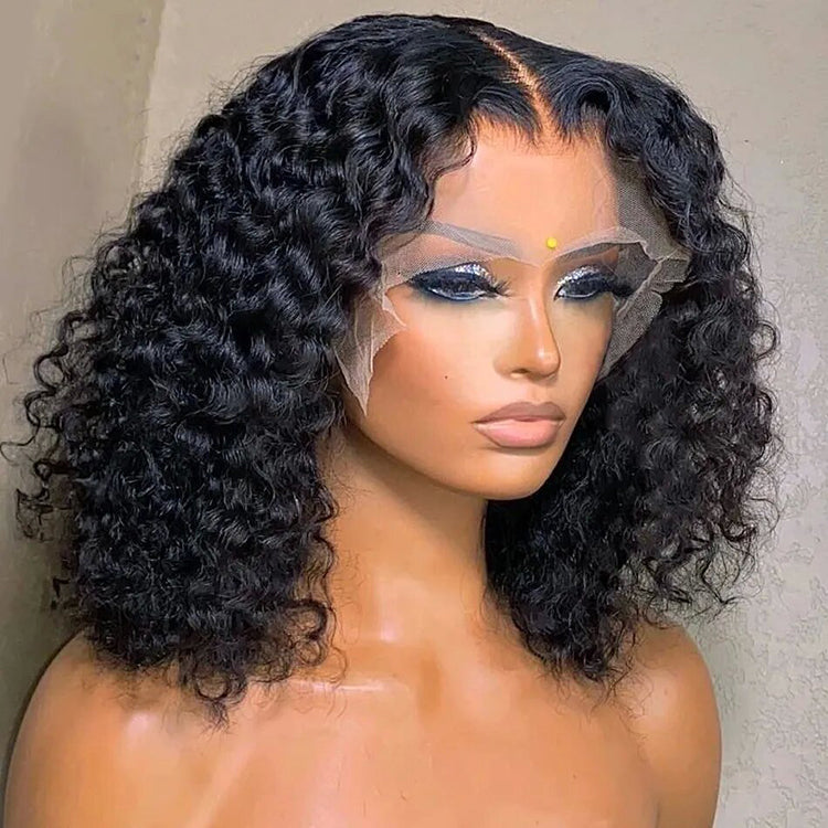 Jerry Curly Bob 13X4 Transparent Lace Frontal Wig Nature Hairline 100% Human Hair