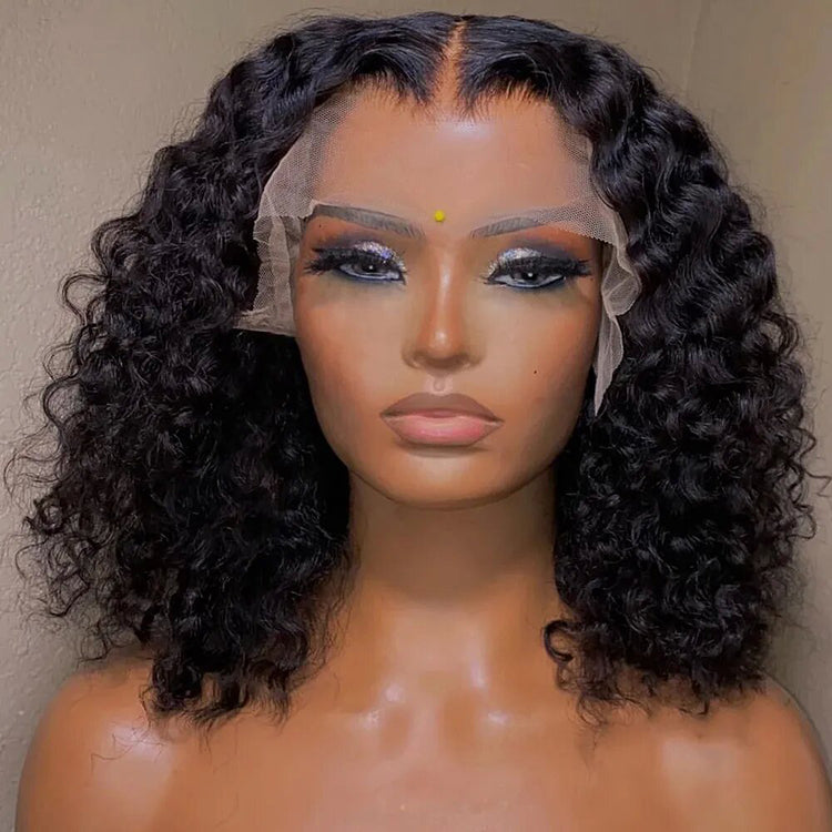 Jerry Curly Bob 13X4 Transparent Lace Frontal Wig Nature Hairline 100% Human Hair