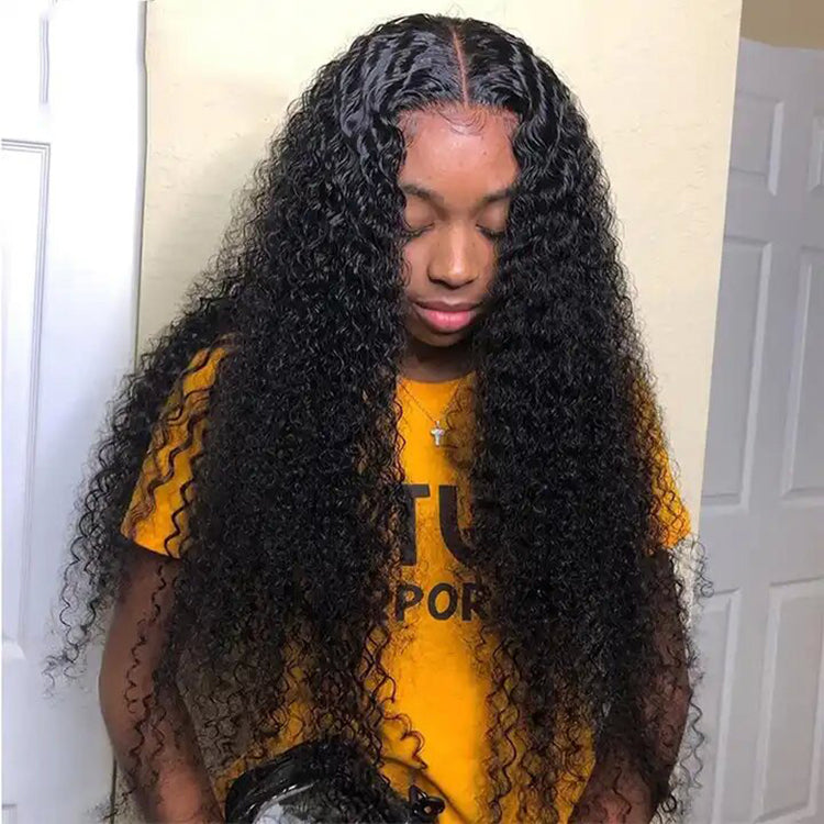 Jerry Curly 13X4 Lace Frontal Unit 100% Virgin Human Hair Wig Transparent Lace