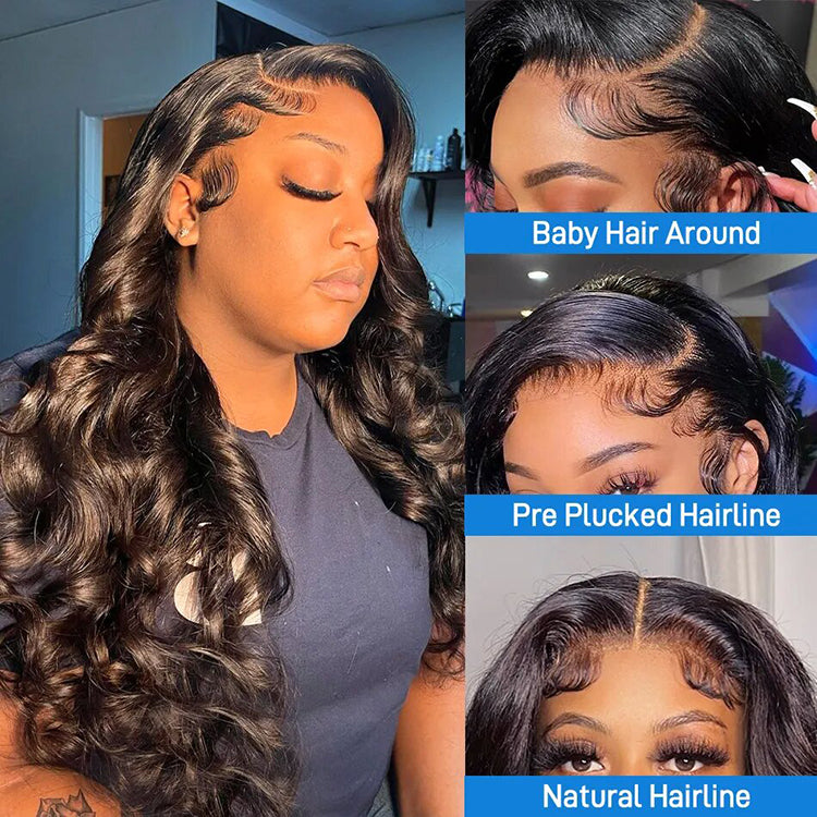 Lidemei Body Wave 13*4 Transparent Lace Frontal Wig Unprocessed Virgin Human Hair Natural Black