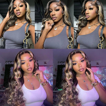 Highlight 1b/27 Body Wave Hair 13X4 Lace Frontal Human Hair Wig Transparent Lace