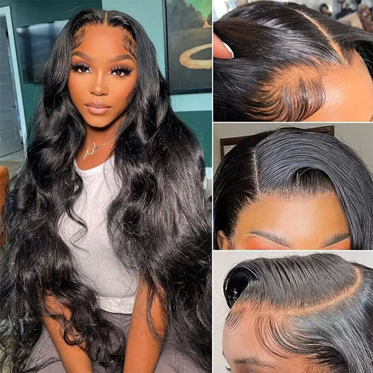 Lidemei Body Wave 13*4 Transparent Lace Frontal Wig Unprocessed Virgin Human Hair Natural Black