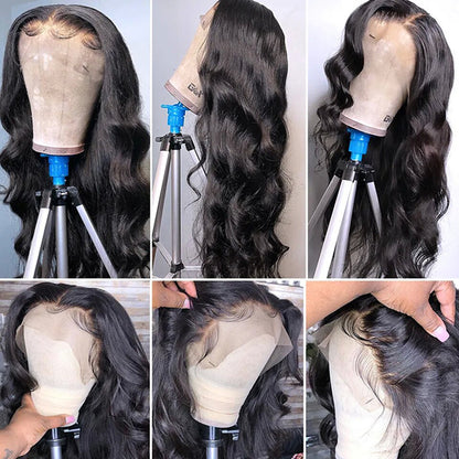 Lidemei Body Wave 13*4 Transparent Lace Frontal Wig Unprocessed Virgin Human Hair Natural Black