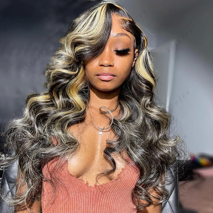 Highlight 1b/27 Body Wave Hair 13X4 Lace Frontal Human Hair Wig Transparent Lace