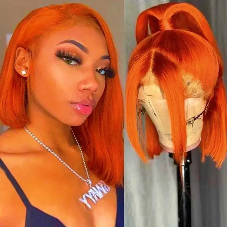 Ginger Orange Straight Hair Bob 13X4 Transparent Lace Frontal Wig 100% Human Hair