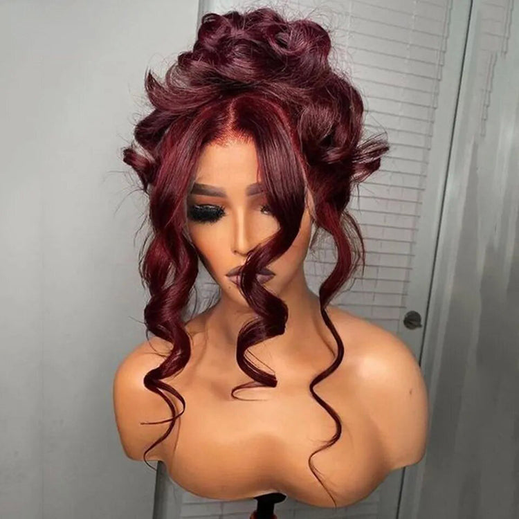 Red Burgundy Body Wave hair 360 Lace wig Pre-Plucked Transparent Lace Long Wig 100% Human Hair