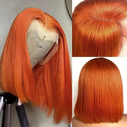 Ginger Orange Straight Hair Bob 13X4 Transparent Lace Frontal Wig 100% Human Hair