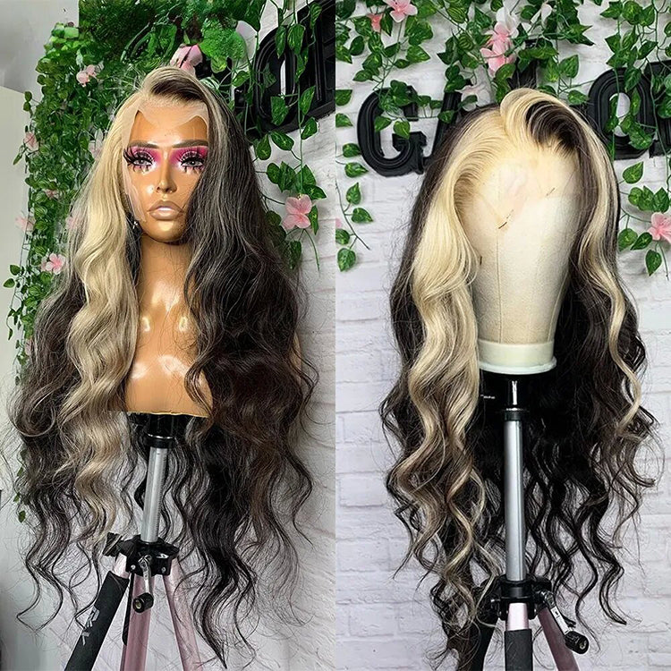 Blonde Highlight Body Wave 13X4 Transparent Lace Frontal Wig Unprocessed Virgin Human Hair