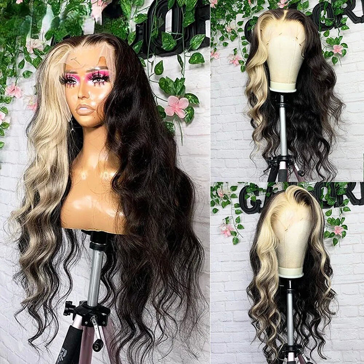 Blonde Highlight Body Wave 13X4 Transparent Lace Frontal Wig Unprocessed Virgin Human Hair