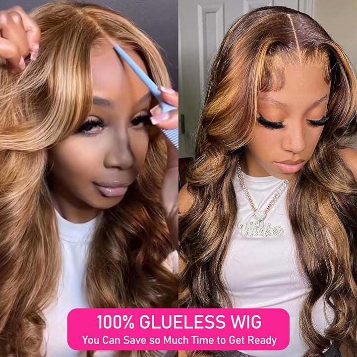 Highlight 4/27 Body Wave Glueless HD Lace Closure Wig Wear and Go Wig Pre-cut Lace Wig