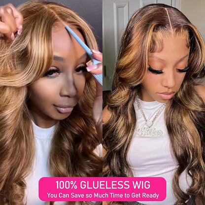 Highlight 4/27 Body Wave Glueless HD Lace Closure Wig Wear and Go Wig Pre-cut Lace Wig