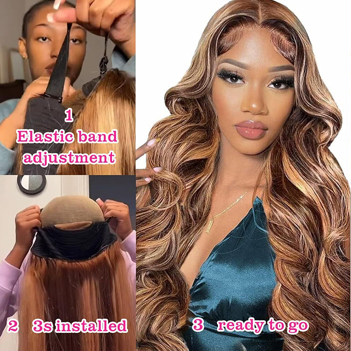 Highlight 4/27 Body Wave Glueless HD Lace Closure Wig Wear and Go Wig Pre-cut Lace Wig